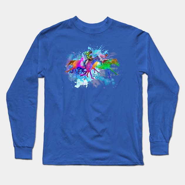 Watercolor Horseback Racers Long Sleeve T-Shirt by FalconArt